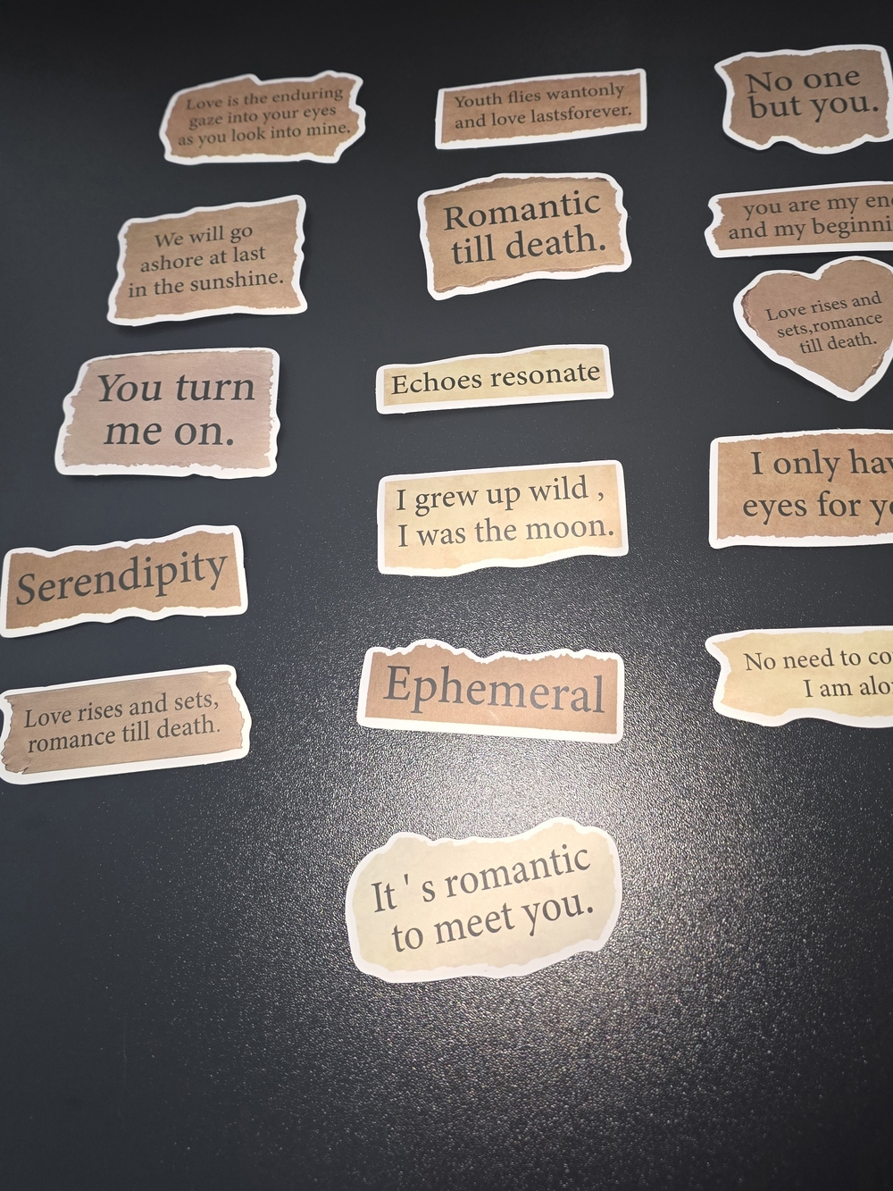 Set of 16- Decorative Romance Phrase Stickers - Vintage Brown Set